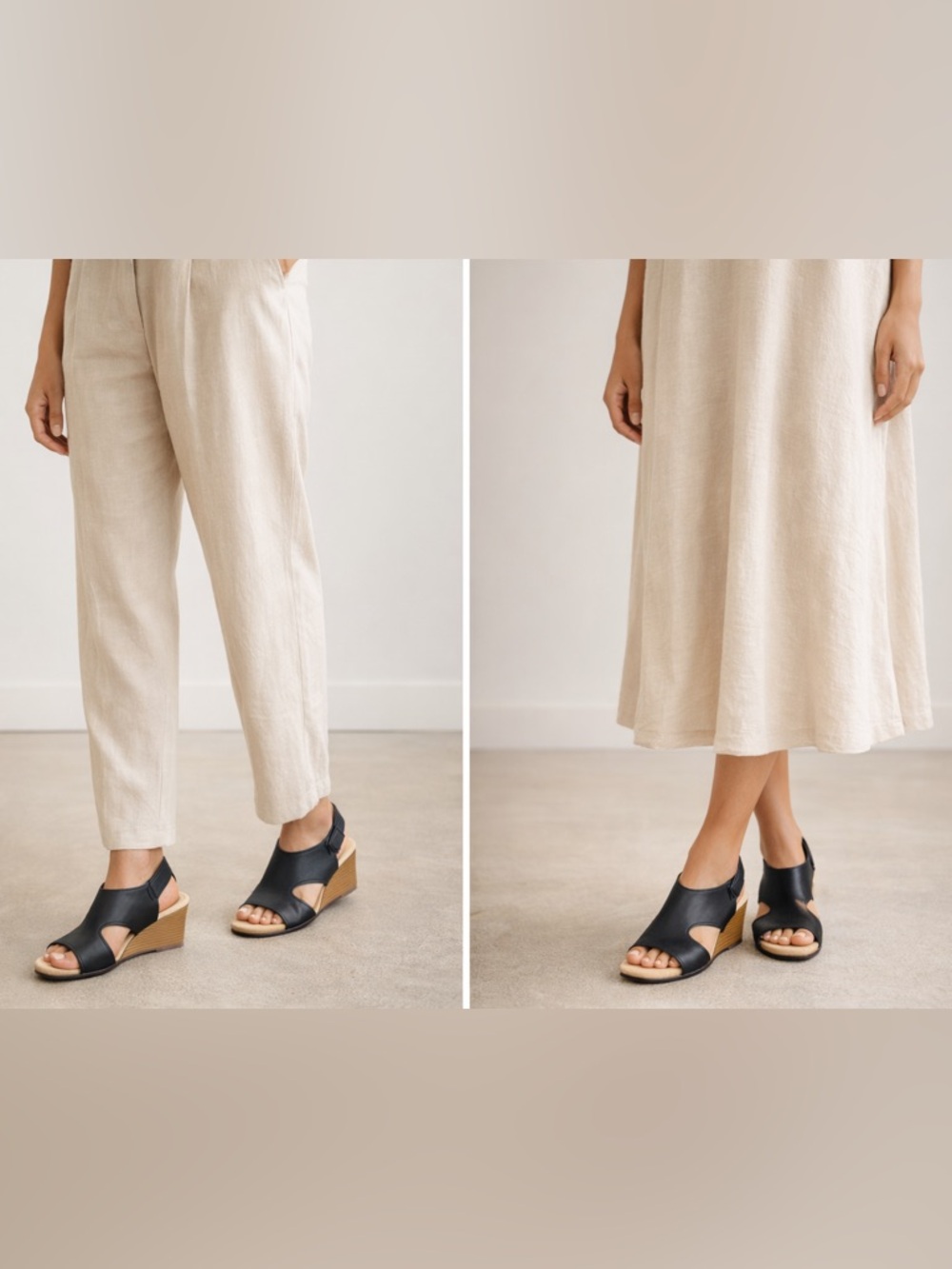 Clarks Black Leather Wedge Sandals with Tan Wedge - Picture 9 of 10
